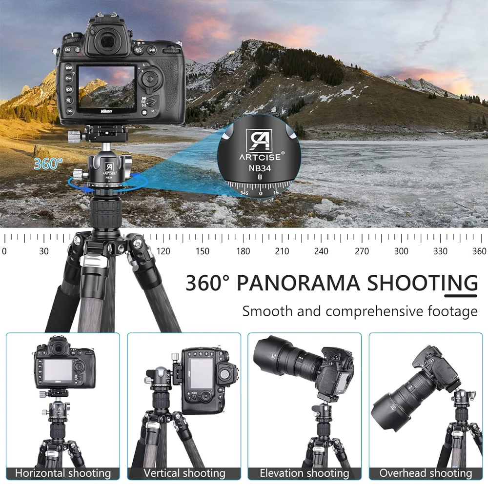 ARTCISE 28/34mm Ball Low Profile CNC Tripod Head with 2 Arca Swiss Quick Release Plates,360 Panoramic Ball Head for DSLR Cameras