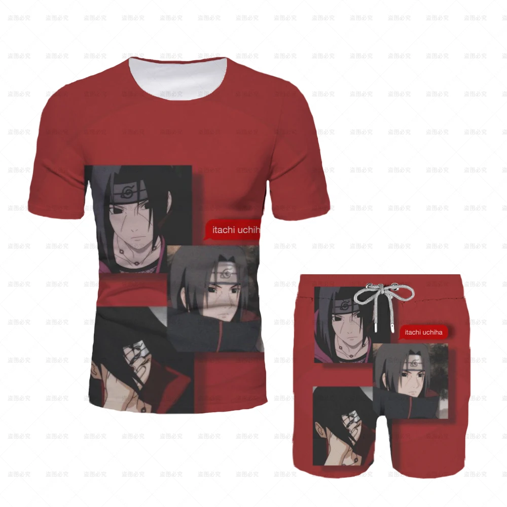

2025 New 3D Japanese Anime Naruto 3D Adult Men T-shirt Set Fashion Casual Summer Top Shorts Adult Men's Suit Clothing