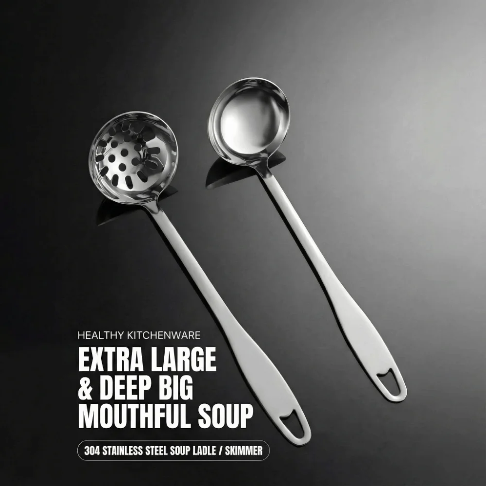 

Durable Stainless Steel Soup Spoon Colander Anti Scald Long Handle Stainless Steel Ladle Cooking Utensils Catering