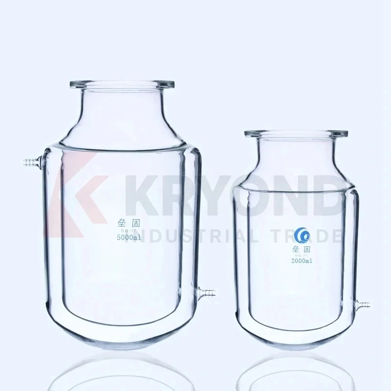 Flat Bottom Three/Four Mouth Open Glass Jacketed Reaction Bottle Double-layer Reaction Flask Original Product