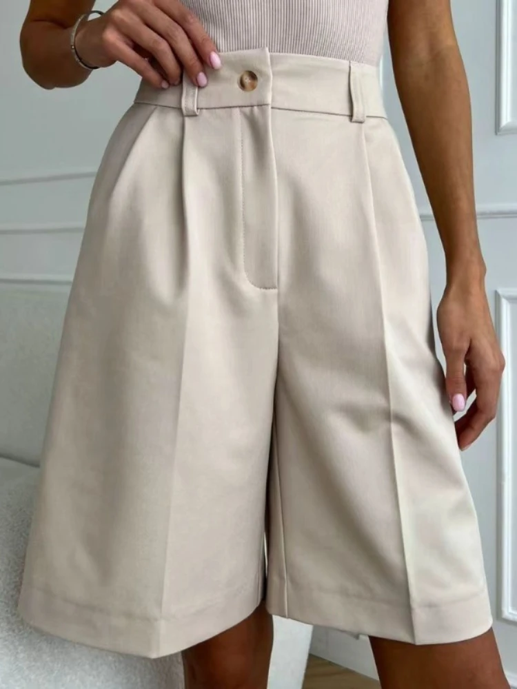 2026 Summer Women Thin High Waist Wide Leg Five Points Suit Shorts Loose Plus Size Casual Fashion Versatile Daily Bottoms