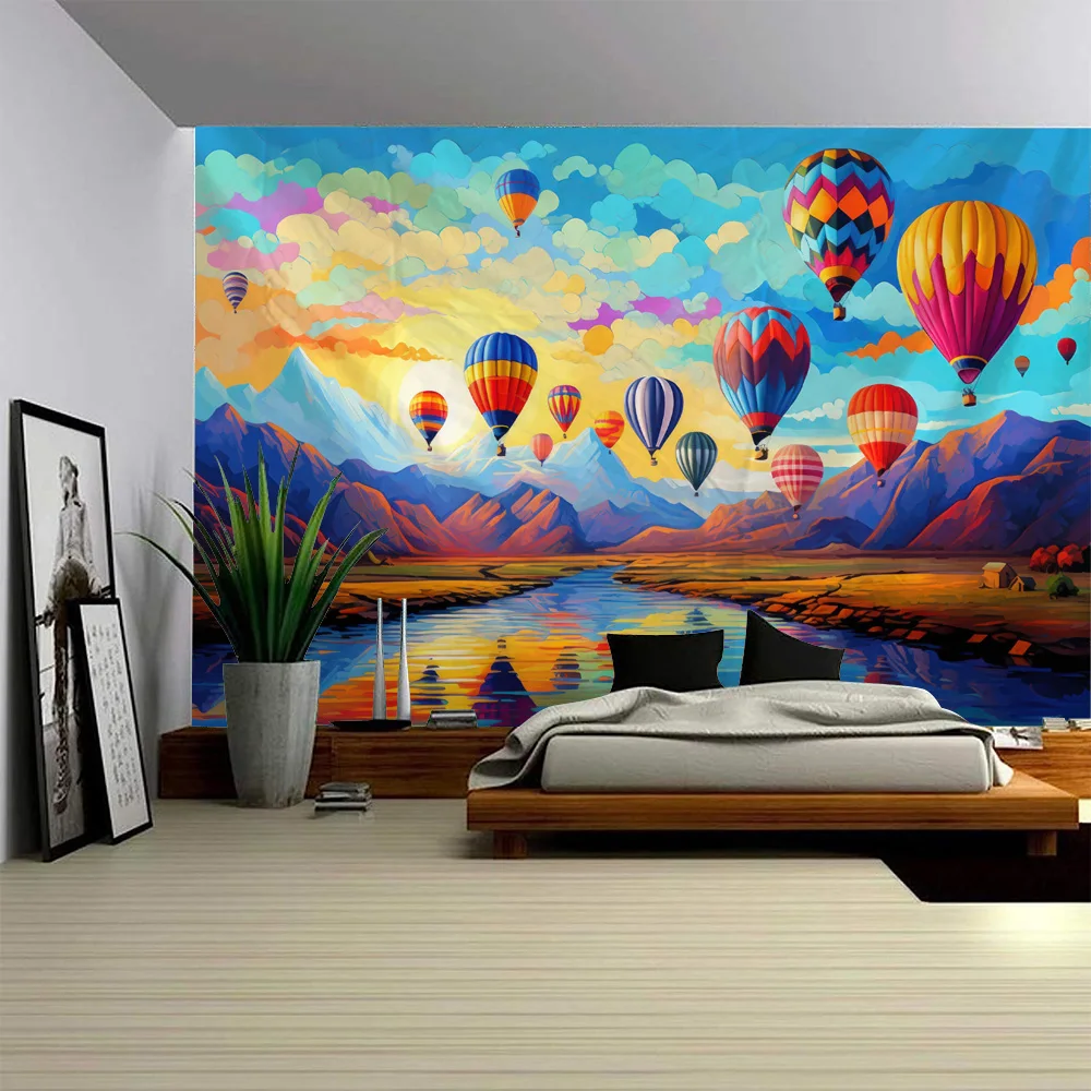 

Hot air balloon landscape oil painting tapestry living room background poster Bohemian aesthetics home decoration fabric mural