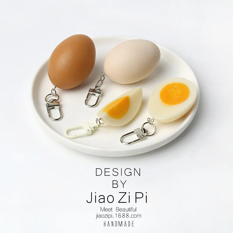 Simulation Food Boiled Egg Keychain Delicious Boiled Eggs Pendant Keyring Backpack Phone Hanging Keyfob Decoration Accessories