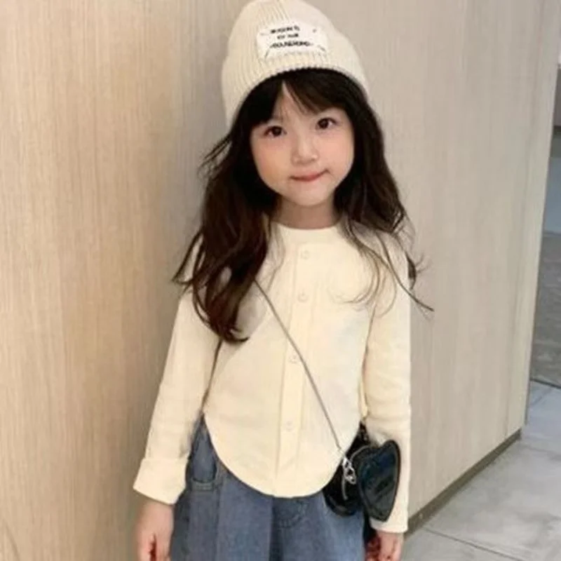 

Baby Girl's Spring And Autumn Style Long Sleeved T-shirt Slim Fit Base Shirt Denim Wide Leg Pants Two-piece Set