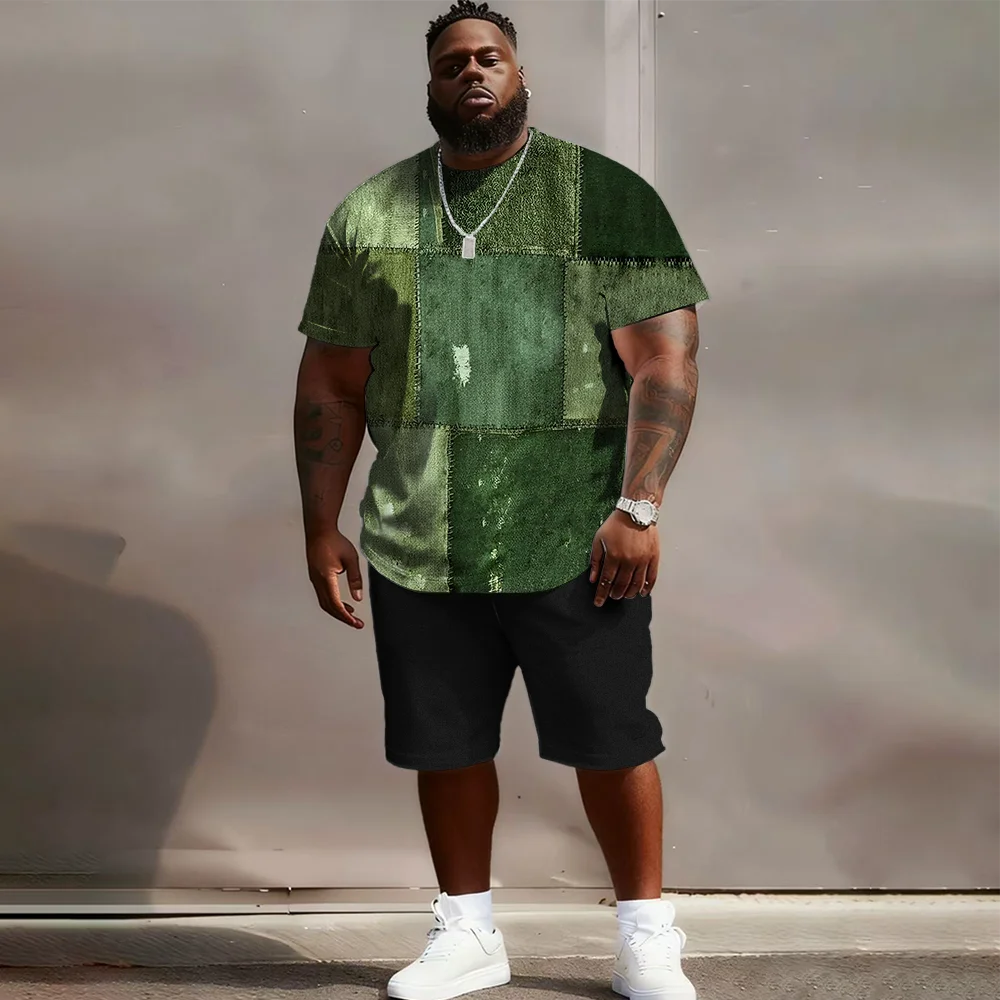 

S-9xl Большой и высокий комплект с короткими рукавами больших размеров (Клетчатая и текстура): - Прочный легкий материал, Стильный плед + тканая текстура,