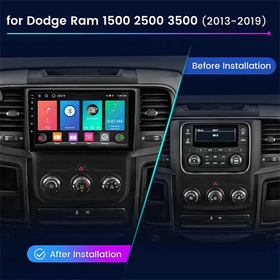 2DIN Android 14 Radio, untuk Dodge RAM 1500 2500 2013-2018 mobil stereo pemutar Multimedia Carplay navigasi GPS otomatis DSP RDS