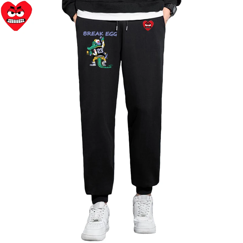 Break Egg Men Pants Cotton Cartoon Cute Love Embroidery Crocodile  Printing Thin Elastic Pulling Rope Spring Casual Pants