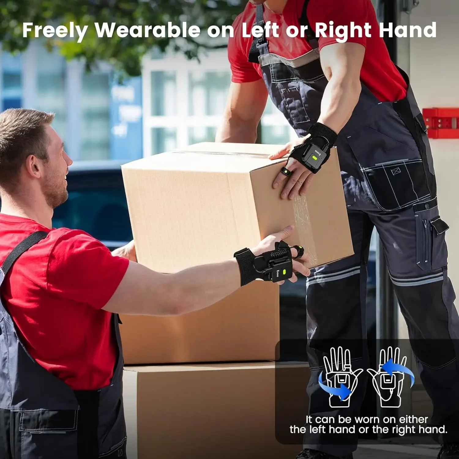 Eyoyo Wearable 2D Barcode Scanner Fast & Long-Range Scanning Left & Right Wearable Glove Portable Finger Ring 1D QR Code Reader