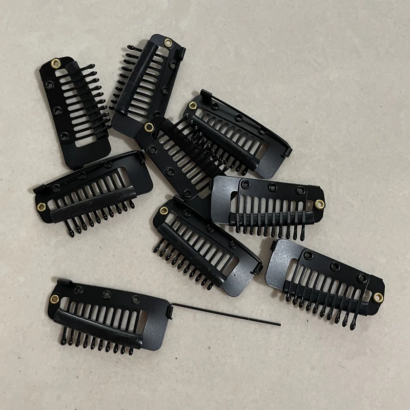 100pcs Wholesale Black Light Brown Golden Color 3.8cm 10 teeth Snap Clips with safety Pin For Weft Hair Extensions