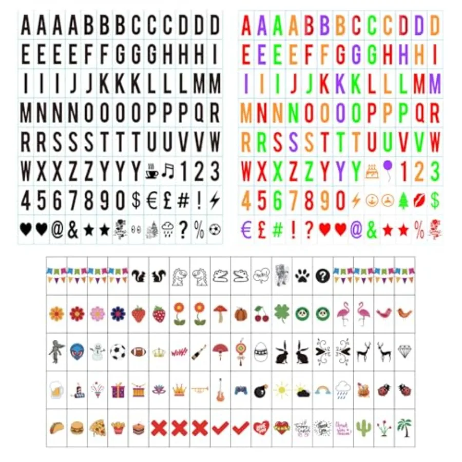 Premium Cinematic Lightbox Letter Set - 293 Pieces 104 Black + 104 Multi-Color + 85 Icons - New Edition Plastic A4 Lightbox Let