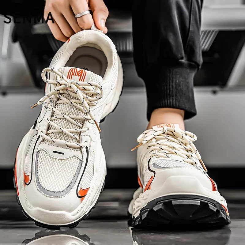 أحذية SENMA الرجالية مصممة للأب، أحذية رياضية كاجوال شبكية قابلة للتنفس، أحذية رياضية مكتنزة للرجال، أحذية ركض خارجية سميكة القاع
