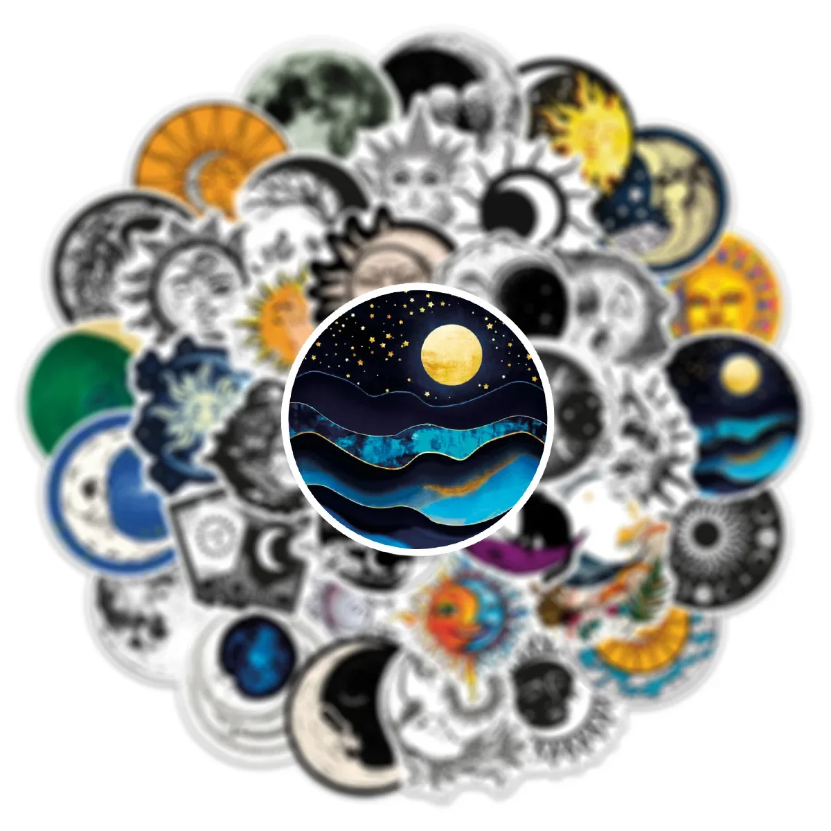 10/50pcs Cool Gothic Moon Sun Art Stickers Aesthetic Graffiti Decals DIY Scrapbooking Luggage Guitar Car Decoration Sticker Toy