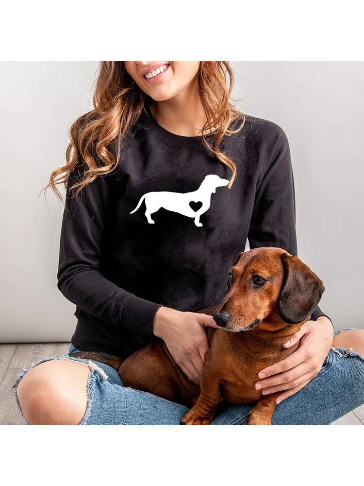 Dachshund Love Dog Print Female Sweatshirt Doxie Weiner Dog Streetwear Tumblr Women Casual Graphic Harajuku Kawaii Tops Clothes