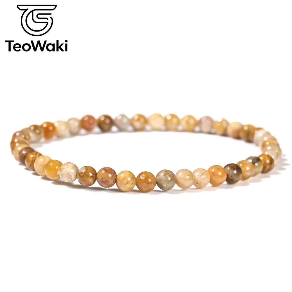 TeoWaki Natural Stone Bounce Bracelet Chrysanthemum Agate Bracelets for Women Men Elastic Rope Bangle Daily Jewelry Gift 19cm