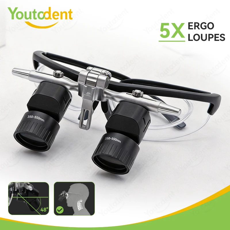 5X Ergo Loupe Dental Binocular Magnifying Glasses 48° Wide Angle Prevention Cervical Spondylosis Magnifier Dental surgical Loupe