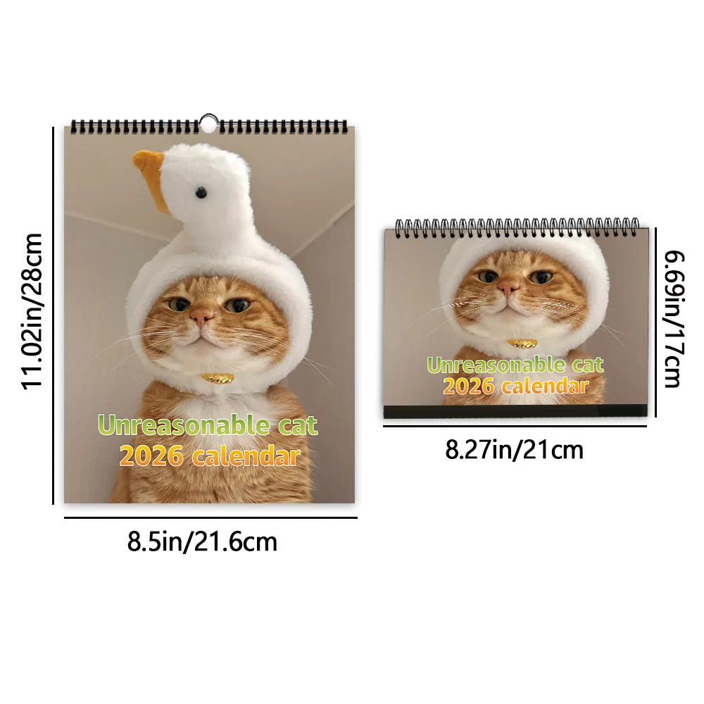 2 قطعة/1 مجموعة 2026 لطيف القط موضوع أجندة مكتبية /رزنامة مكتبية وتقويم الحائط ، 12 تصاميم فريدة من نوعها ، عيد الميلاد عيد الميلاد السنة الجديدة هدية ، ديكور المنزل #1