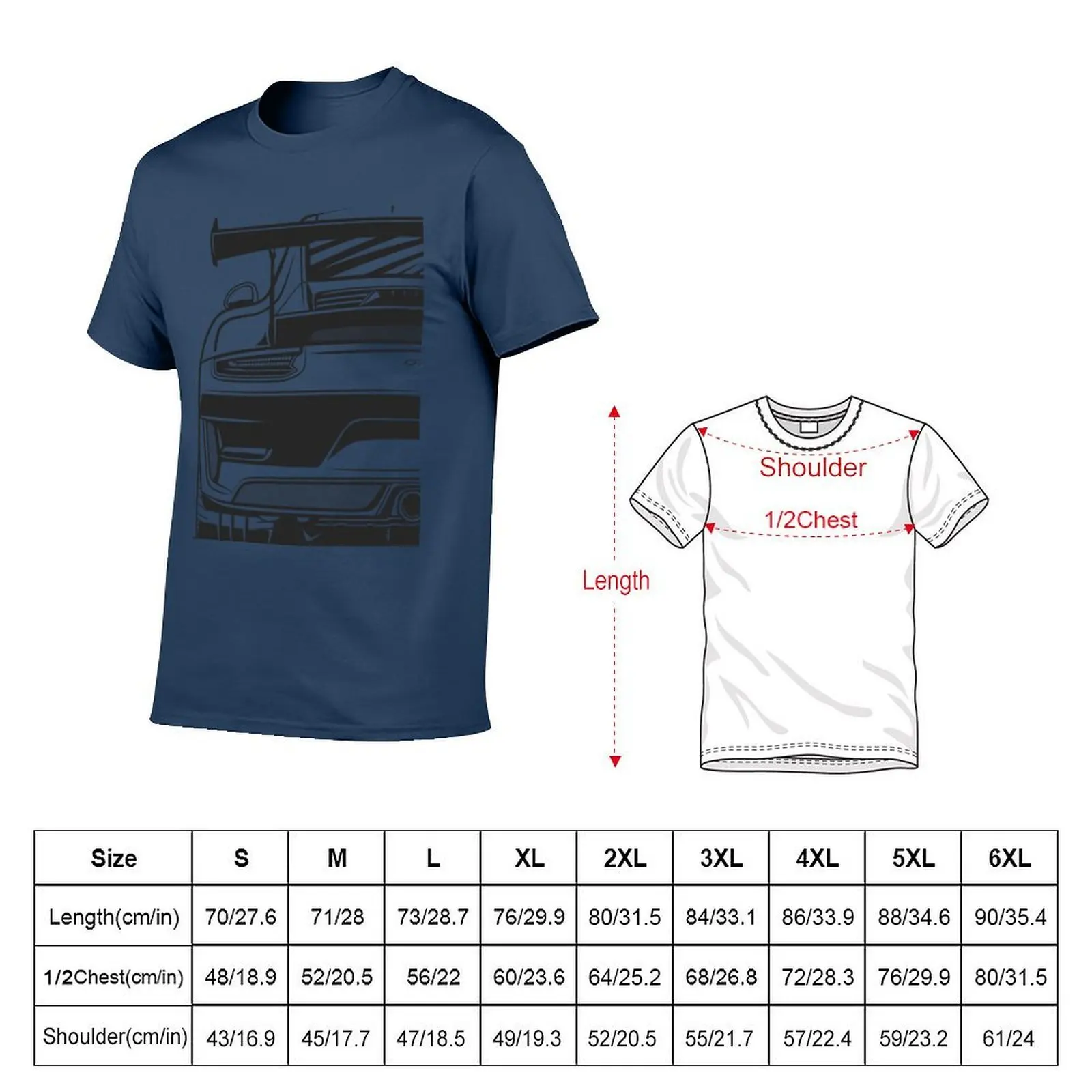 GT3 RS 991.2 Fragment Rear T-Shirt Basic Daily Outfit Short Sleeve Tee