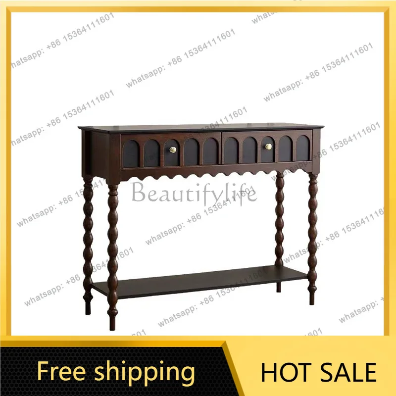 Zj. French retro solid wood porch cabinet, antique Roman column, drawer, storage cabinet
