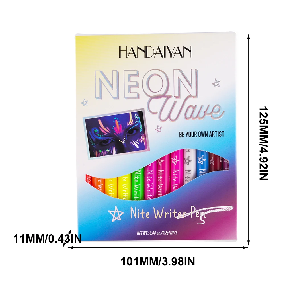 12 Farben fluoreszierender Eyeliner-Stift, wasserdichter Neon-Make-up-Stift, schnell trocknend, bunt, fluoreszierender Eyeliner für Party, Bühne, Make-up-Kunst
