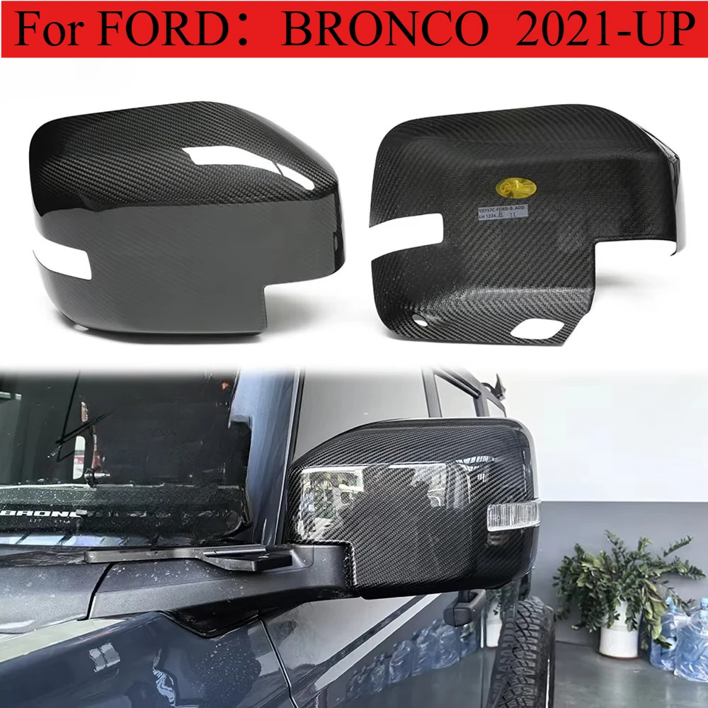 

Bronco Dry Carbon Fiber Car Mirror Cover for FORD BRONCO 2021+ Real Carbon Door Mirror Shell Stick on Overlayer