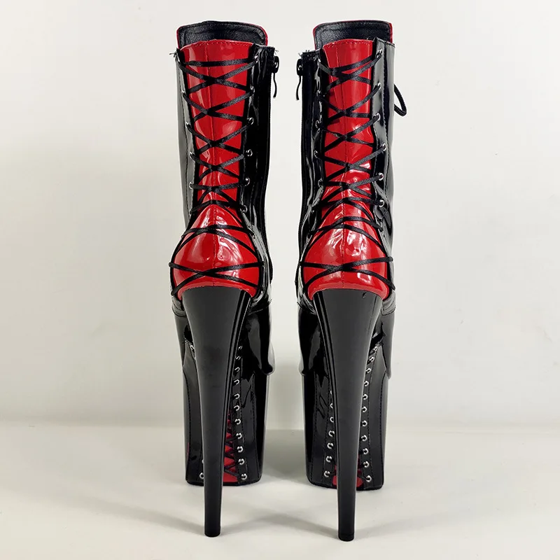 20cm Pole Dance Shoes Platform Sexy Women Stripper Ankle Boots 8 Inch High Heels Fashion Gothic Fetish Queen Black Lacing Red