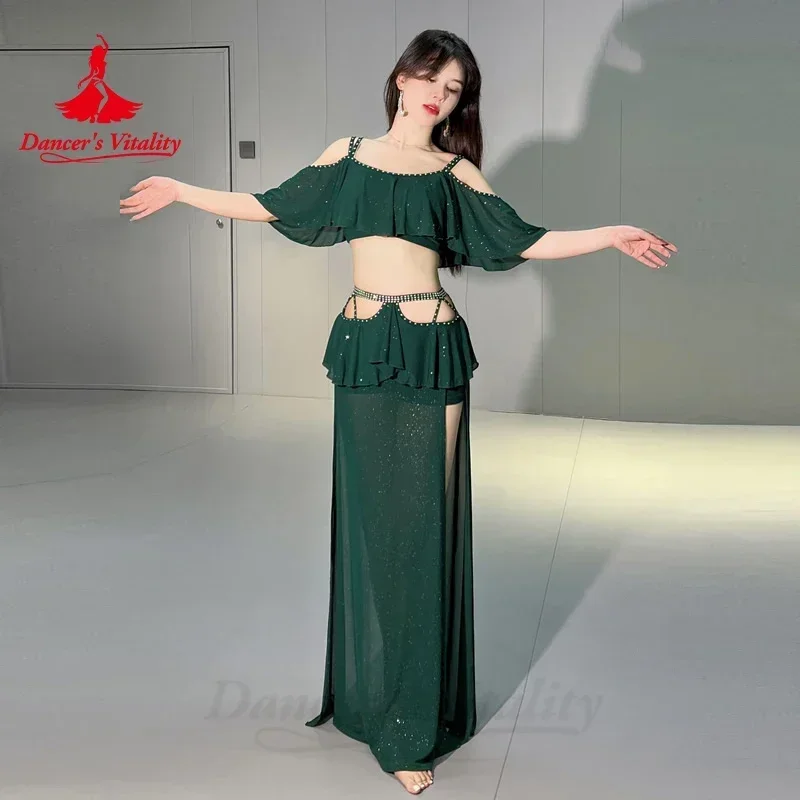 

Belly Dance Clothing 2023 New Autumn Winter Mesh Short Sleeves Top+long Skirt 2pcs Oriental Training Suit Women Bellydance Set