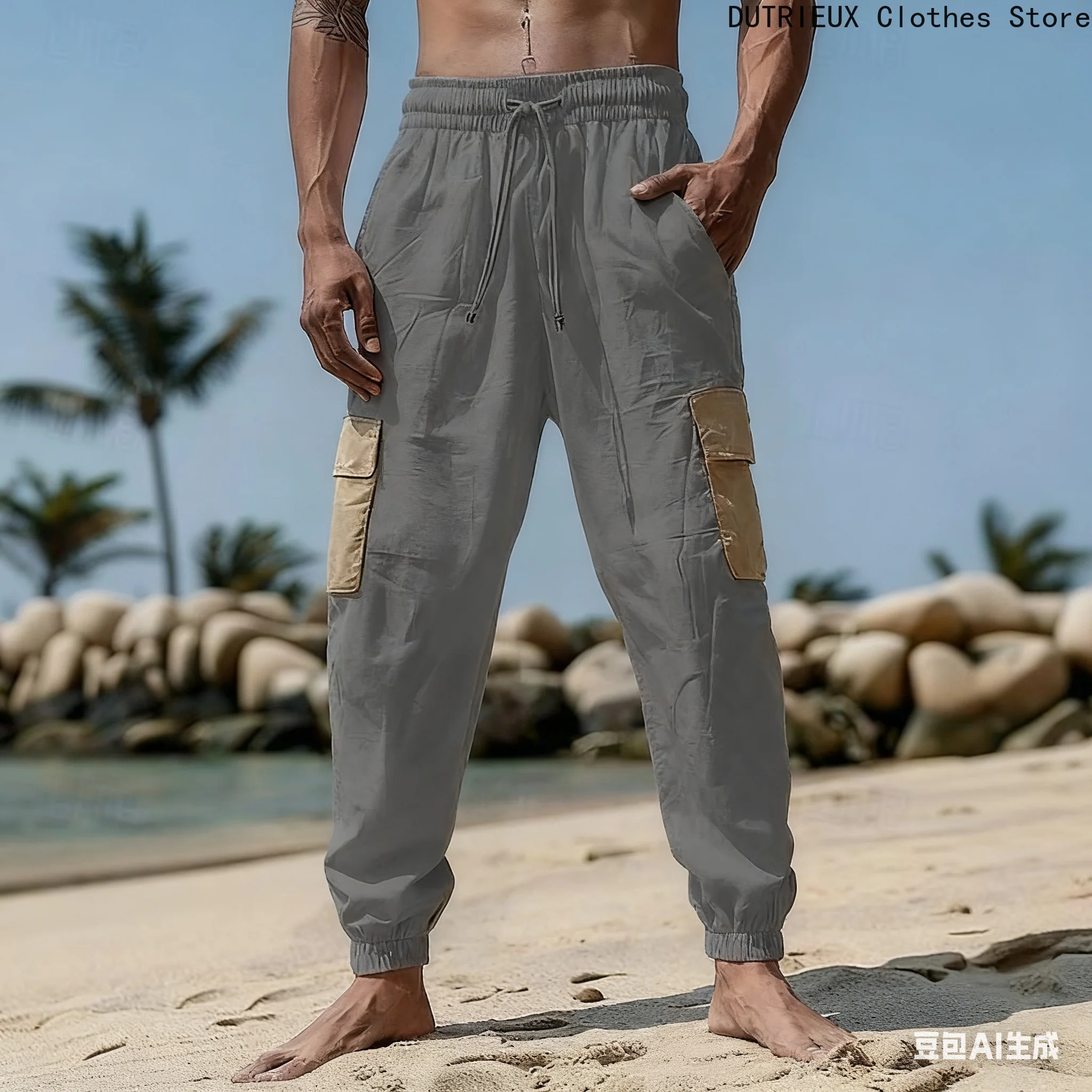 

Men's Cotton and Linen Trousers, Soft Comfortable Breathable Casual Pants, Fashionable Streetwear and Vacation Men's Work Pants
