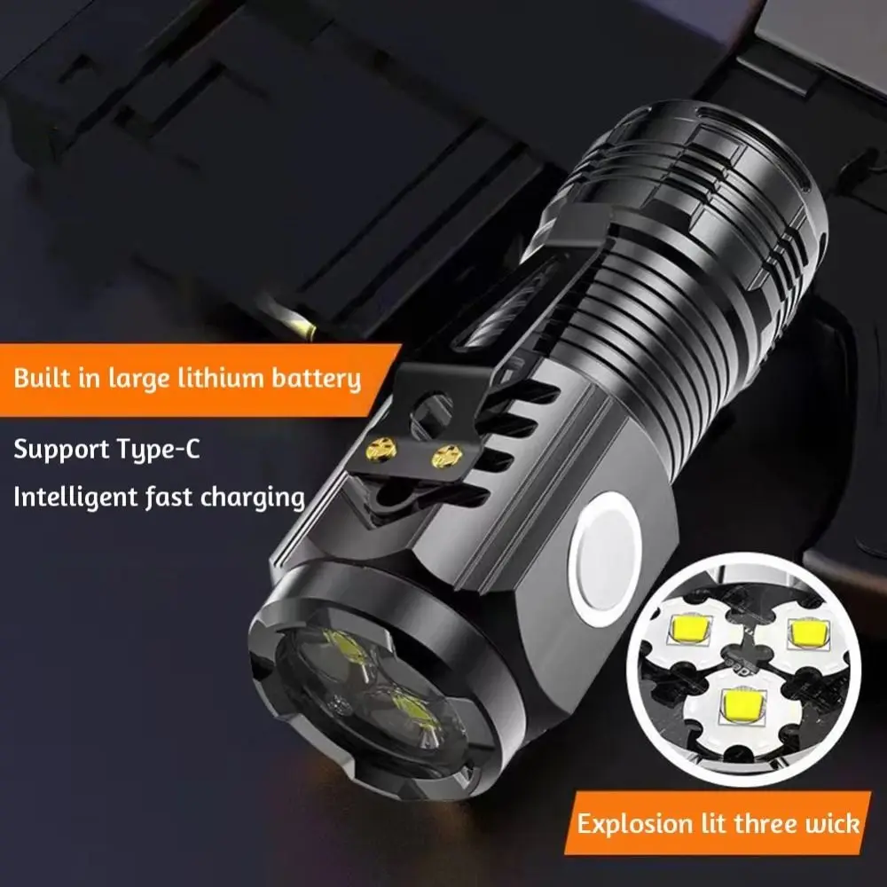 With Clip Three-Eyed Mini Flashlight Multi-Uses Mini Flash Super Power Flashlight Portable Rechargeable Emergency Flashlights