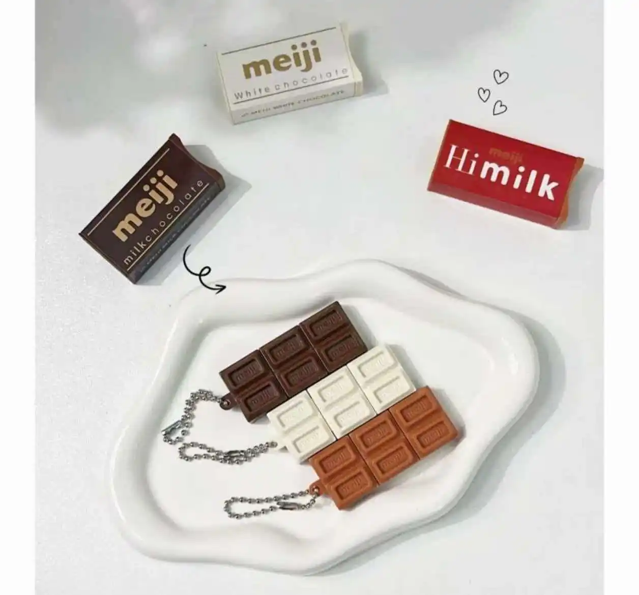 New In Stock Hot Japanese Style Simulated Meiji Chocolate Fidget Toy Bendable Snap Stress Relief Keychain Pendant Creative Gift