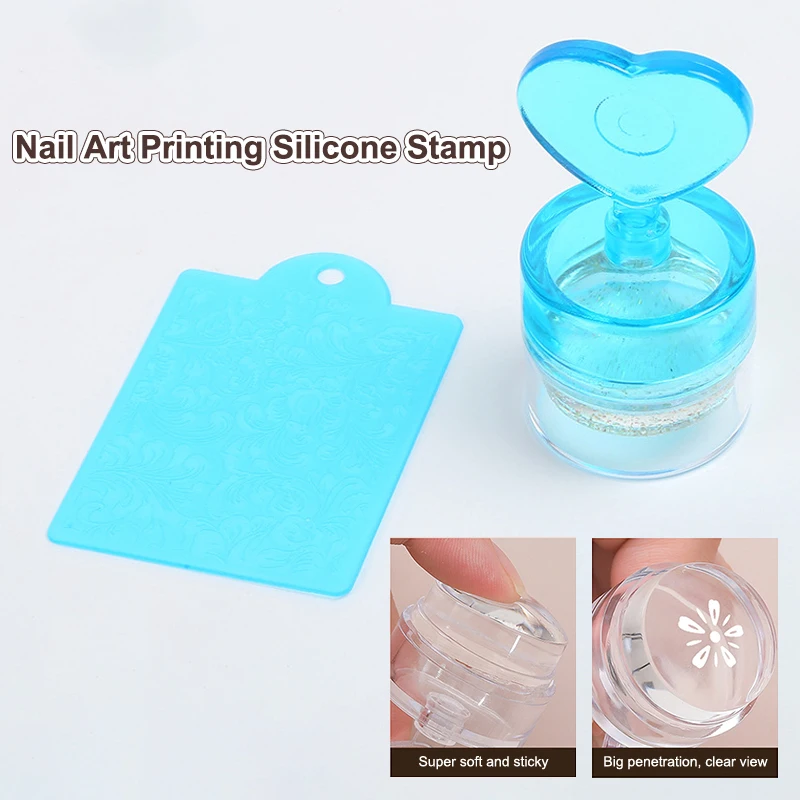 Heart-shaped Nail Stamper With Scraper Jelly Silicone Head Stamp for French Nails Printing Nail Art Stamping Plate Manicure