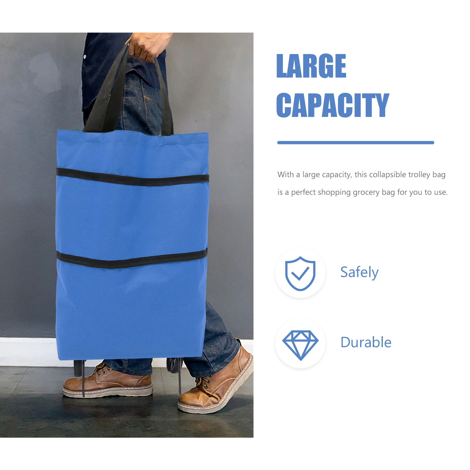 

Foldable Trolley Bag Wheels Large Capacity Storage Grocery Shopping Bag Laundry Cart Oxford Fabric Metal
