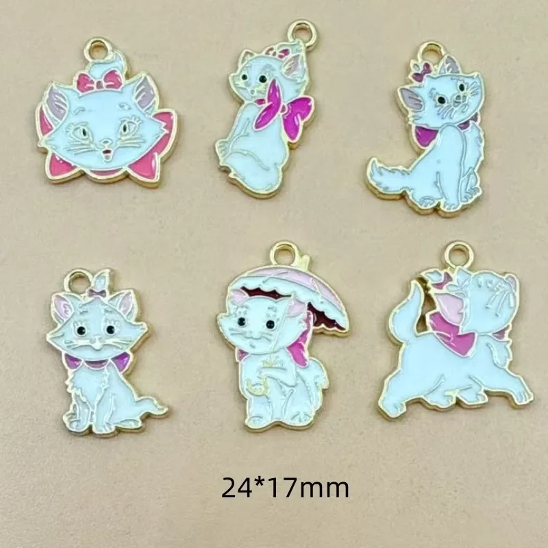 10Pcs Cartoon Mary Cat Alloy Charms, Cute Mini Metal Pendants for Handmade Keychain Jewelry Making