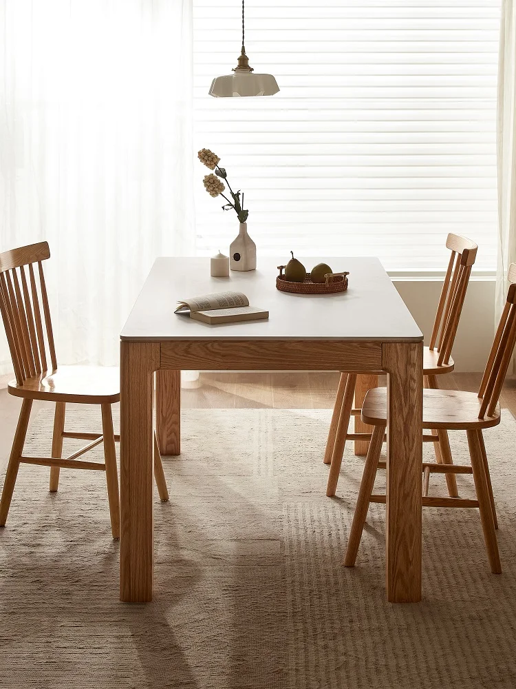 Nordic Style Solid OAK Wood Legs Sintered Stone Top Rustic Dinning Table Set Modern Dinning Table Set 6 Chair