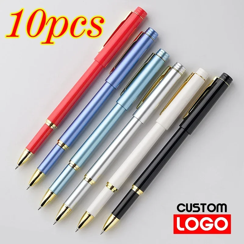 10pcs Advertising Gel Pen Custom Logo Gift Pen Multi -color Imitation Metal Business Signature Pen School Stationery Wholesale