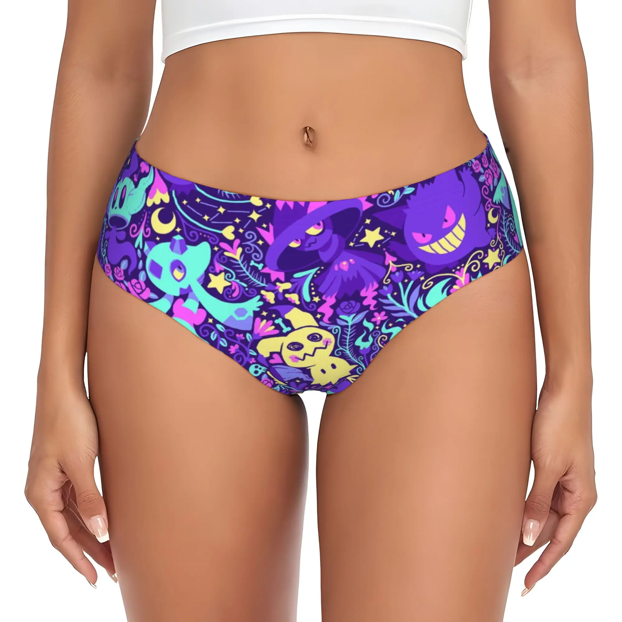 Braguitas Personalizadas de Pokemon Gengar para Mujer, Ropa Interior Femenina Cómoda, Calzones con Diseño de Fantasma de Dibujos Animados