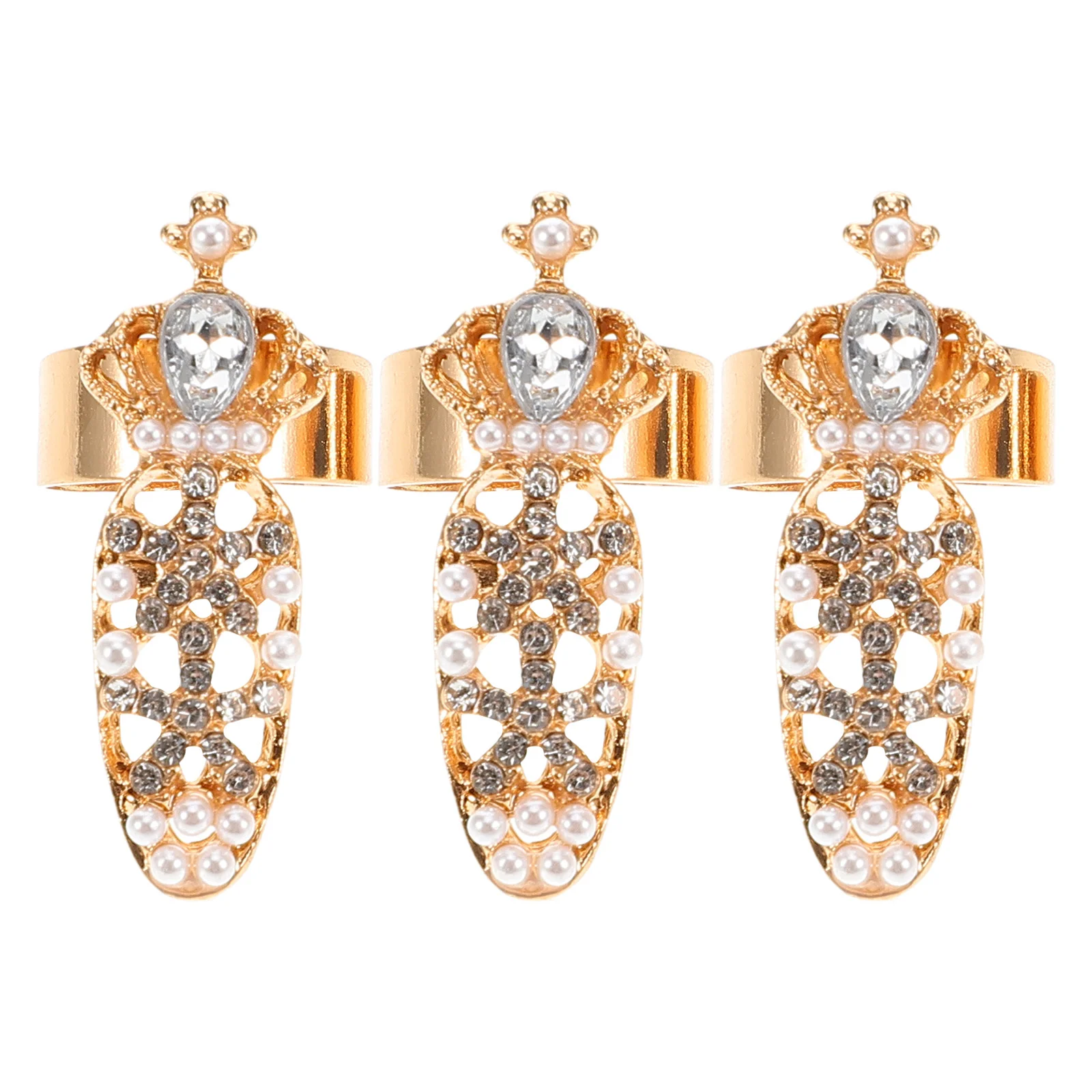 3 Pcs Knuckle Nail Ring Rhinestones Hand Joint Finger Women Fingernail Punk Crown Girl Decor Alloy Delicate for Miss