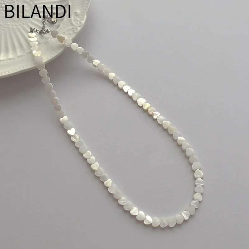 Bilandi Trendy Jewelry One Layer Shell Heart Necklace For Women Girl Sweet Korean Temperament Celebration Gift Popular Style