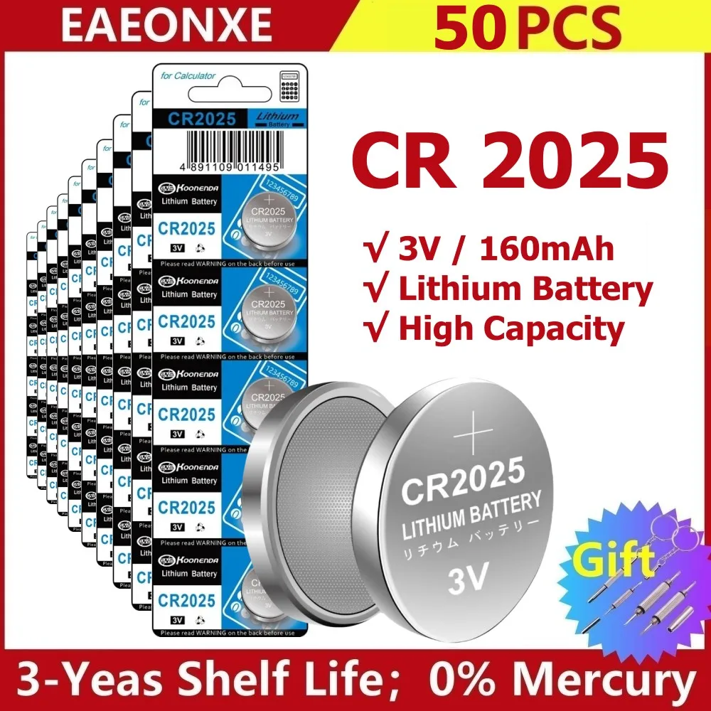 50pcs CR2025 Coin Cells Batteries CR 2025 DL2025 BR2025 LM2025 ECR2025 3V Lithium Button Battery For Watch Remote Key