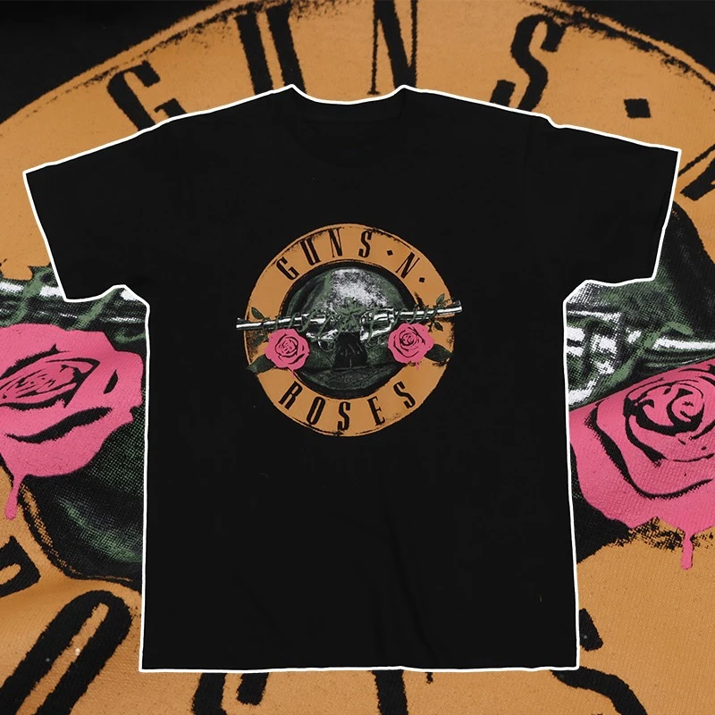 

GUNSNROSES Guns Band Rock Ami Kaji Vintage Punk American Street Black Short Sleeve T-Shirt Men T-Shirt Street Hip-hop Top