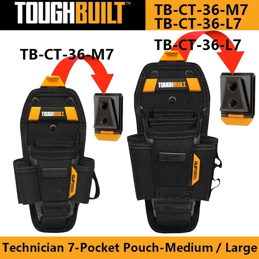 TOUGHBUILT TB-CT-36-M7/TB-CT-36-L7 Technician 7-Pocket Pouch-Medium/Large Combined with Clip Tool Belt Multi-tool Waist PacK