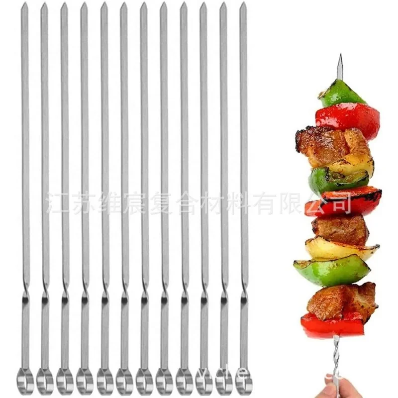 6pcs Stainless Steel Barbecue Skewer 6Pcs Wide BBQ Sticks Flat BBQ Fork Outdoor Camping Picnic BBQ Utensil Kitchen Accessories