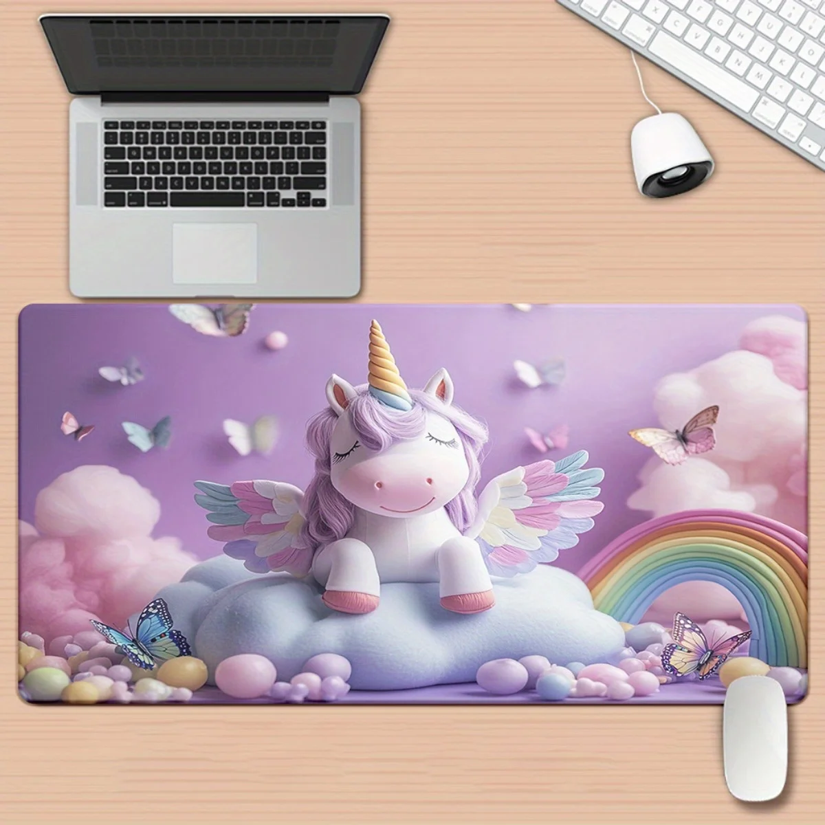 1pc Unicorn Rainbow Mouse Pad -Desk Mat with Non-Slip Rubber Base, Whimsical Pastel Design for Gaming