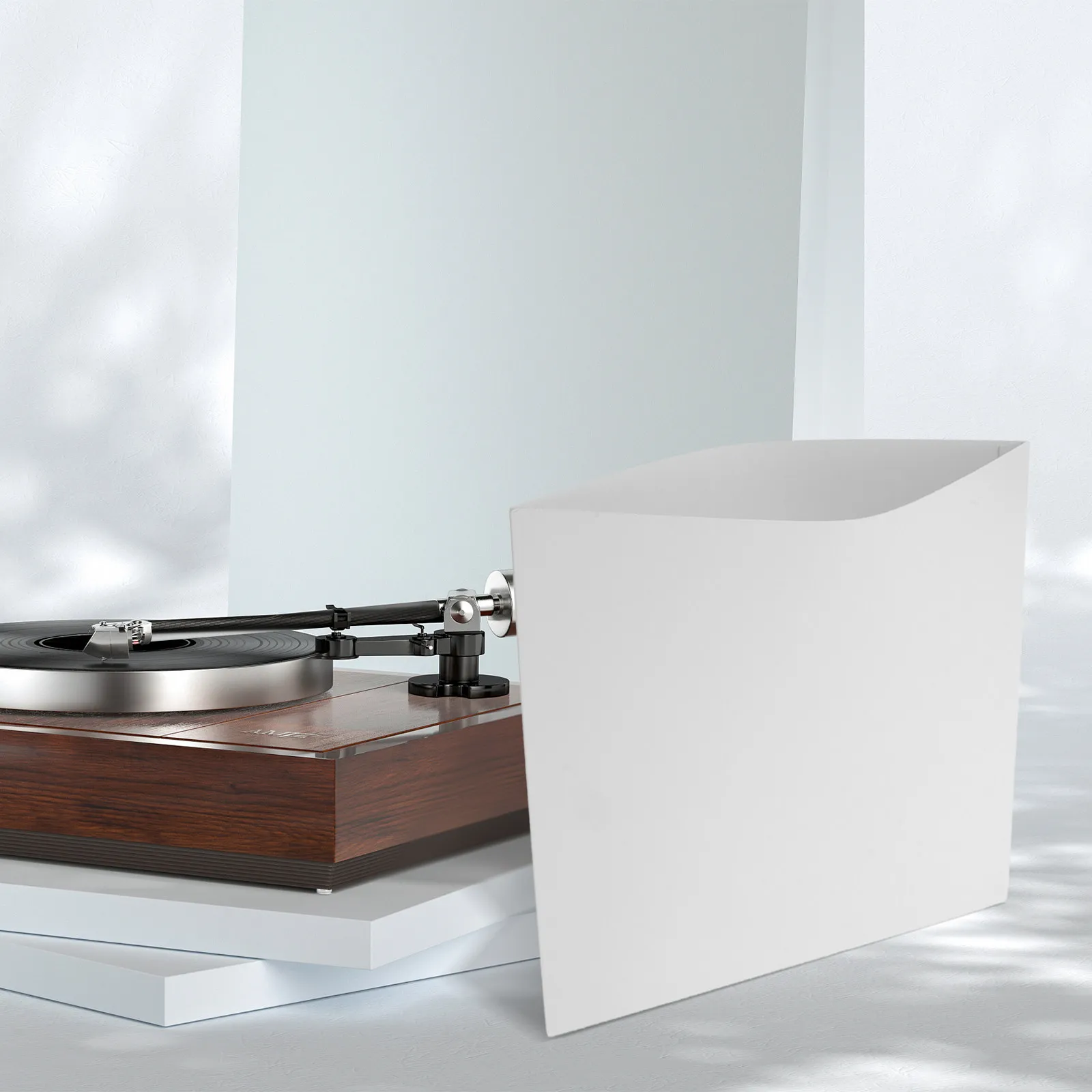 12Pcs Vinyl Record Inner Sleeves 12 Inch White Kraft Paper Protective Covers Round Corner Center Hole Record Protector Sleeves