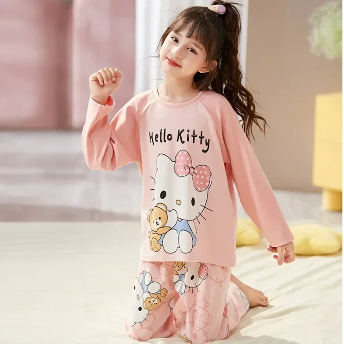 

Hello Kitty Girls Pajama Sets Soft Round Neck Loose Breathable Gal Print Night Clothes Set Cute Comfortable Homewear Autumn