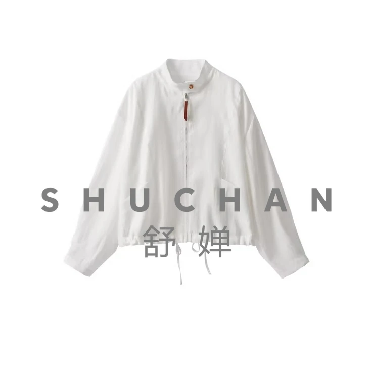 

[Linen White Blade] 100% Linen Spring and Summer Thin Loose Stand-up Collar Jacket Short Jacket 26 Spring New