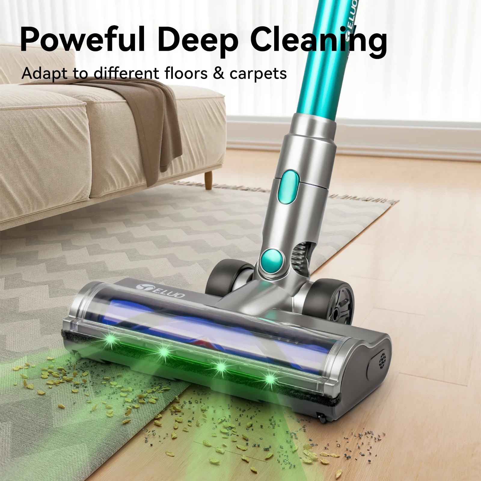 E.LUO Portable Cordless Vacuum Cleaner 400W 28kPA 60Mins Handheld Vacuum Cleaners for Home/Pet/Carpets/Hard Floors Touch Screen