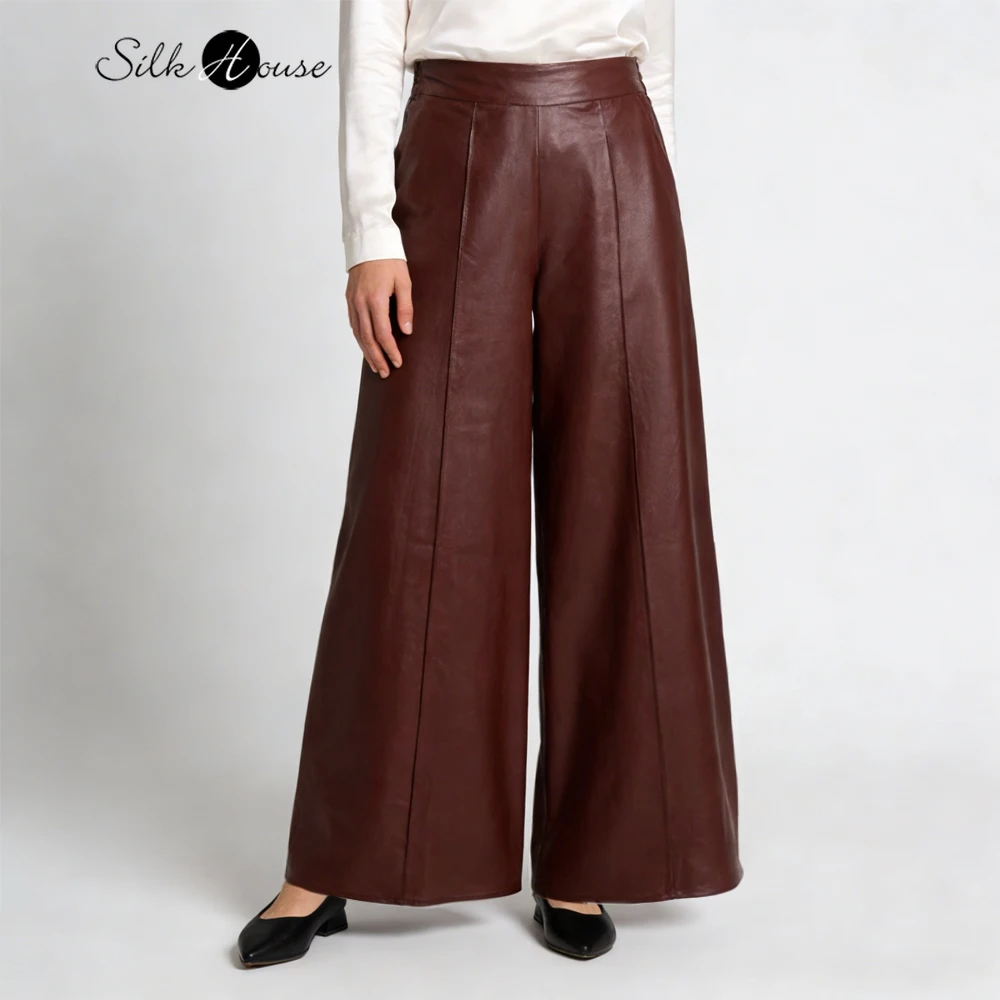 

Plus Size Women's Fashion Spring Clothing Classic Oilskin 100% Natural Mulberry Silk Red Cloud Yarn Retro Casual Wide Leg Pants