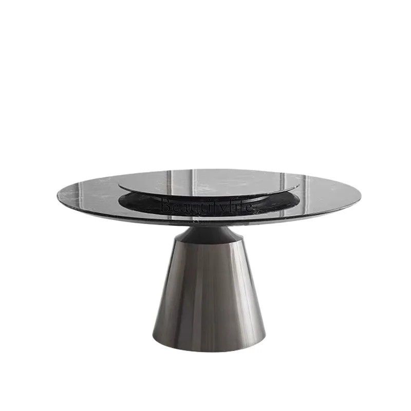

Natural Marble Black Rose Round Table Modern Light Luxury Minimalist Stainless Steel