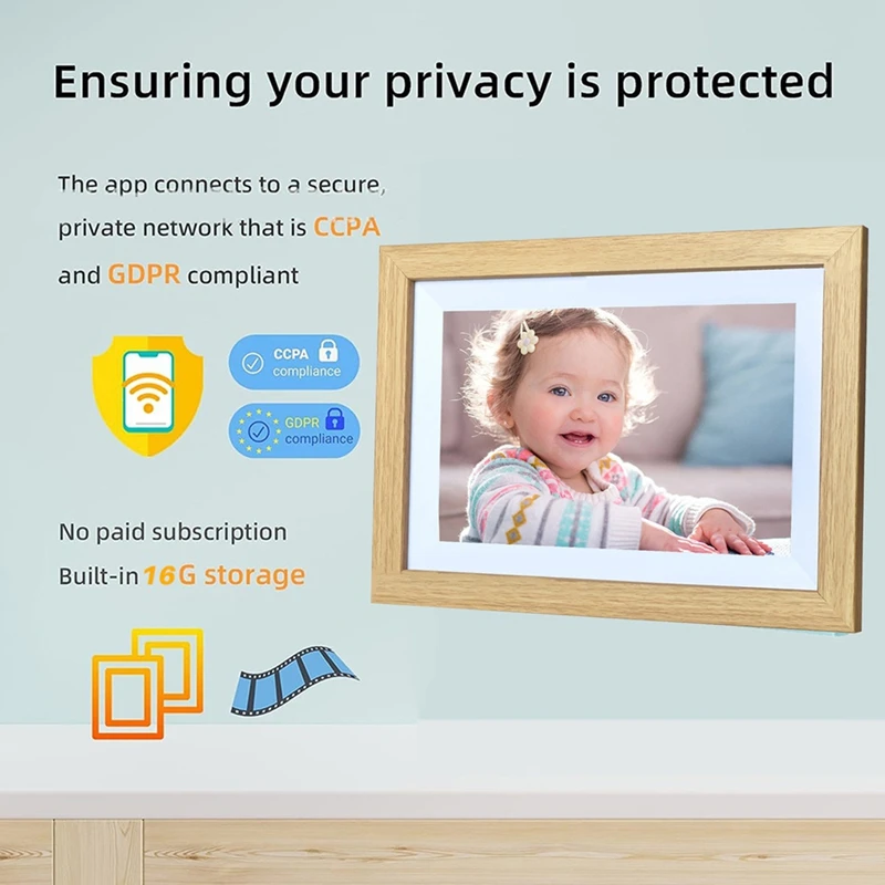 Digital Picture Frame 10.1 Inch Frameo Digital Photo Frame Wifi 32GB Large Storage HD IPS Touch Screen Auto-Rotate EU Plug