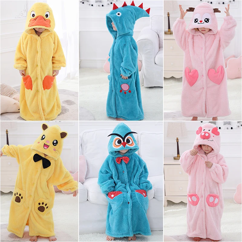 Kids Robe Sleepwear Winter Warm Pajamas Children Hooded Bathrobe Girls Long Nightgown Dressing Gown Boy Loungewear Baby Homewear